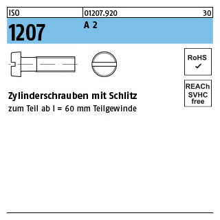 2000 Stück, ISO 1207 A 2 Zylinderschrauben mit Schlitz - Abmessung: M 1,6 x 3
