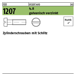 2000 Stück, ISO 1207 4.8 galvanisch verzinkt Zylinderschrauben mit Schlitz - Abmessung: M 2 x 10