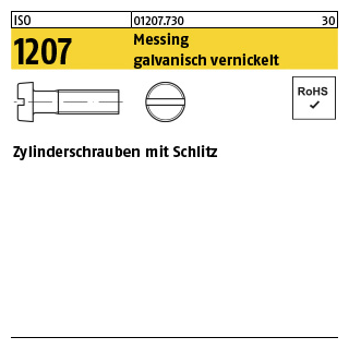 200 Stück, ISO 1207 Messing galvanisch vernickelt Zylinderschrauben mit Schlitz - Abmessung: M 2,5 x 6