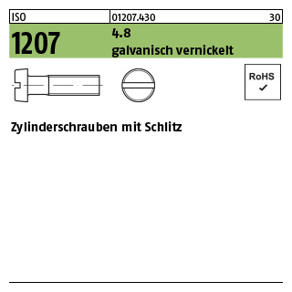 2000 Stück, ISO 1207 4.8 galvanisch vernickelt Zylinderschrauben mit Schlitz - Abmessung: M 3 x 8