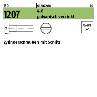 200 Stück, ISO 1207 4.8 galvanisch verzinkt Zylinderschrauben mit Schlitz - Abmessung: M 3 x 16