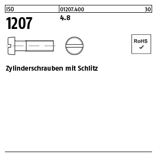 200 Stück, ISO 1207 4.8 Zylinderschrauben mit Schlitz - Abmessung: M 5 x 75