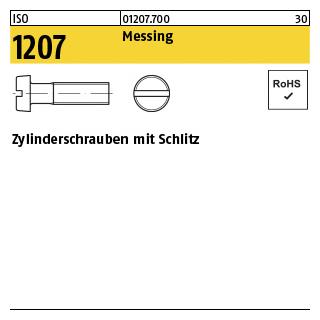 100 Stück, ISO 1207 Messing Zylinderschrauben mit Schlitz - Abmessung: M 8 x 10