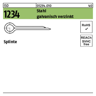 1000 Stück, ISO 1234 Stahl galvanisch verzinkt Splinte - Abmessung: 1 x 25