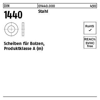 100 Stück, DIN 1440 Stahl Scheiben für Bolzen, Produktklasse A (m) - Abmessung: 30 x 45 x 5