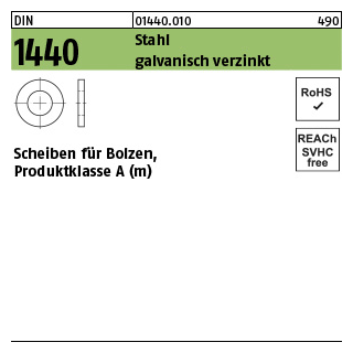 10 Stück, DIN 1440 Stahl galvanisch verzinkt Scheiben für Bolzen, Produktklasse A (m) - Abmessung: 55 x 75 x 9