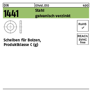 100 Stück, DIN 1441 Stahl galvanisch verzinkt Scheiben für Bolzen, Produktklasse C (g) - Abmessung: 23 x 34x 4