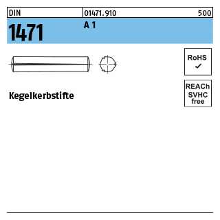 100 Stück, DIN 1471 A 1 Kegelkerbstifte - Abmessung: 2 x 10