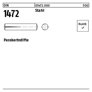 250 Stück, DIN 1472 Stahl Passkerbstifte - Abmessung: 1,5 x 8