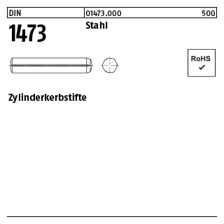 250 Stück, DIN 1473 Stahl Zylinderkerbstifte - Abmessung: 1,5 x 6