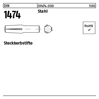 100 Stück, DIN 1474 Stahl Steckkerbstifte - Abmessung: 4 x 40