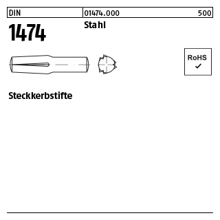 100 Stück, DIN 1474 Stahl Steckkerbstifte - Abmessung: 8 x 20