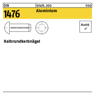 500 Stück, DIN 1476 Aluminium Halbrundkerbnägel - Abmessung: 1,6 x 5