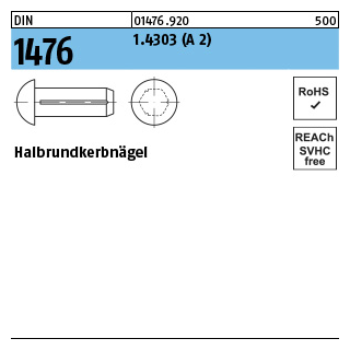 100 Stück, DIN 1476 1.4303 (A 2) Halbrundkerbnägel - Abmessung: 2 x 8