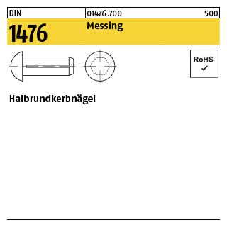 200 Stück, DIN 1476 Messing Halbrundkerbnägel - Abmessung: 3 x 6