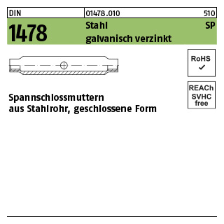 1 Stück, DIN 1478 Stahl SP galvanisch verzinkt Spannschlossmuttern aus Stahlrohr, geschlossene Form - Abmessung: SP M 12