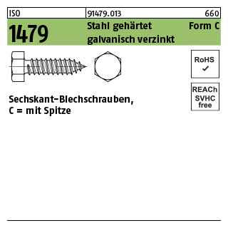 2000 Stück, ISO 1479 Stahl, geh. Form C galvanisch verzinkt Sechskant-Blechschrauben, C = mit Spitze - Abmessung: C 2,9 x 9,5