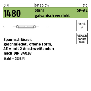 1 Stück, DIN 1480 Stahl SP-AE galvanisch verzinkt Spannschlösser, geschmiedet, offene Form mit 2 Anschweißenden - Abmessung: SP-AE M 10