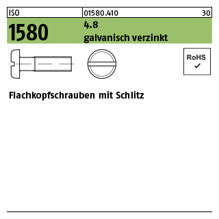 200 Stück, ISO 1580 4.8 galvanisch verzinkt Flachkopfschrauben mit Schlitz - Abmessung: M 5 x 6
