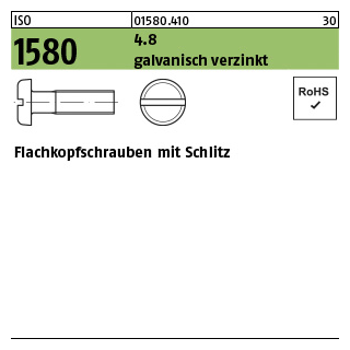 100 Stück, ISO 1580 4.8 galvanisch verzinkt Flachkopfschrauben mit Schlitz - Abmessung: M 8 x 16