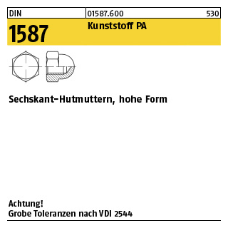 100 Stück, DIN 1587 Kunststoff PA Sechskant-Hutmuttern, hohe Form - Abmessung: M 3