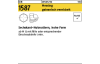 100 Stück, DIN 1587 Messing galvanisch vernickelt Sechskant-Hutmuttern, hohe Form - Abmessung: M 3