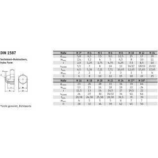 Hutmuttern / DIN 1587 / hohe Form /