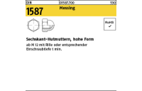 100 Stück, DIN 1587 Messing Sechskant-Hutmuttern, hohe Form - Abmessung: M 4