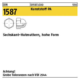 100 Stück, DIN 1587 Kunststoff PA Sechskant-Hutmuttern, hohe Form - Abmessung: M 5
