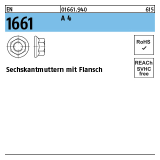 500 Stück, EN 1661 A 4 Sechskantmuttern mit Flansch - Abmessung: M 10