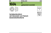 100 Stück, EN 1664 8 galvanisch verzinkt Sechskantmuttern mit Klemmteil und Flansch (Ganzmetallmuttern) - Abmessung: M 6