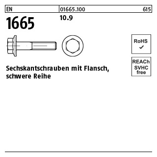 500 Stück, EN 1665 10.9 Sechskantschrauben mit Flansch, schwere Reihe - Abmessung: M 5 x 12