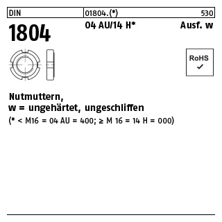 10 Stück, DIN 1804 04 14 H Ausf. w Nutmuttern, ungehärtet, ungeschliffen - Abmessung: M 18 x 1,5