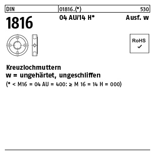 10 Stück, DIN 1816 14 H Ausf. w Kreuzlochmuttern w = ungehärtet, ungeschliffen - Abmessung: M 24 x 1,5