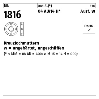 DIN 1816 14 H Ausf. w Kreuzlochmuttern w = ungehärtet, ungeschliffen - Abmessung: M 80 x 2, Inhalt: 5 Stück
