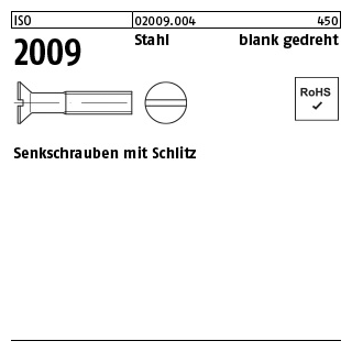 100 Stück, ISO 2009 Stahl blank gedreht Senkschrauben mit Schlitz - Abmessung: M 1,4 x 3