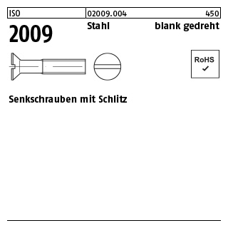 100 Stück, ISO 2009 Stahl blank gedreht Senkschrauben mit Schlitz - Abmessung: M 1,6 x 5