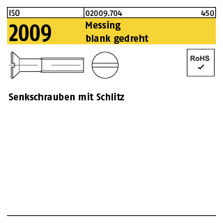 100 Stück, ISO 2009 Messing blank gedreht Senkschrauben mit Schlitz - Abmessung: M 1,6 x 6