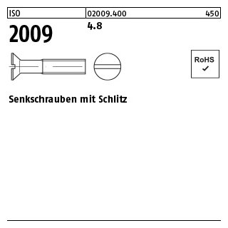 2000 Stück, ISO 2009 4.8 Senkschrauben mit Schlitz - Abmessung: M 2 x 4