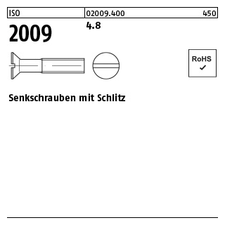 2000 Stück, ISO 2009 4.8 Senkschrauben mit Schlitz - Abmessung: M 2 x 5