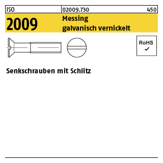 200 Stück, ISO 2009 Messing galvanisch vernickelt Senkschrauben mit Schlitz - Abmessung: M 3 x 10