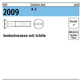 200 Stück, ISO 2009 A 2 Senkschrauben mit Schlitz - Abmessung: M 5 x 8