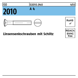 200 Stück, ISO 2010 A 4 Linsensenkschrauben mit Schlitz - Abmessung: M 2 x 6