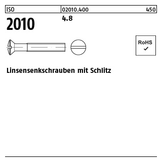 2000 Stück, ISO 2010 4.8 Linsensenkschrauben mit Schlitz - Abmessung: M 2,5 x 6