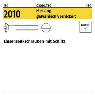 200 Stück, ISO 2010 Messing galvanisch vernickelt Linsensenkschrauben mit Schlitz - Abmessung: M 3 x 8