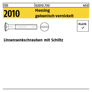 200 Stück, ISO 2010 Messing galvanisch vernickelt Linsensenkschrauben mit Schlitz - Abmessung: M 4 x 25