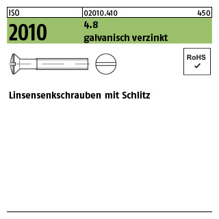 200 Stück, ISO 2010 4.8 galvanisch verzinkt Linsensenkschrauben mit Schlitz - Abmessung: M 4 x 50