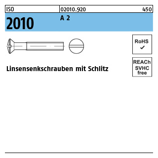 200 Stück, ISO 2010 A 2 Linsensenkschrauben mit Schlitz - Abmessung: M 5 x 12