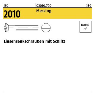 200 Stück, ISO 2010 Messing Linsensenkschrauben mit Schlitz - Abmessung: M 5 x 45