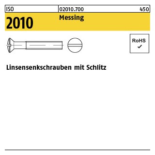 200 Stück, ISO 2010 Messing Linsensenkschrauben mit Schlitz - Abmessung: M 6 x 25